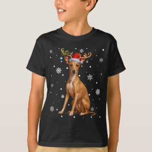 Christmas Lights Reindeer Santa Italian Ghound Xma T-Shirt