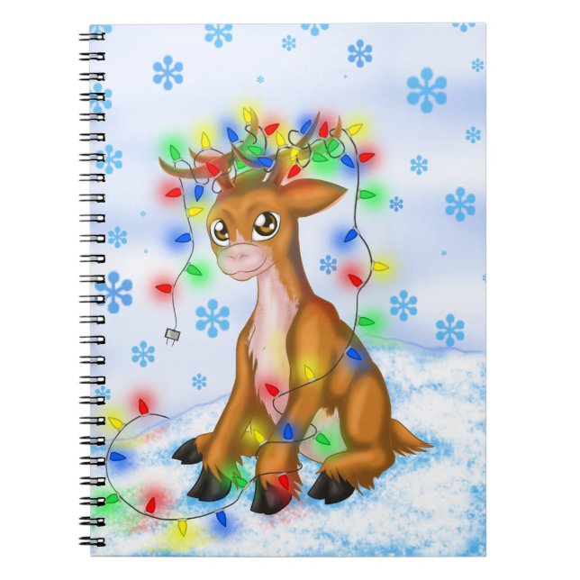 Christmas Lights Reindeer Spiral Notebook (Front)