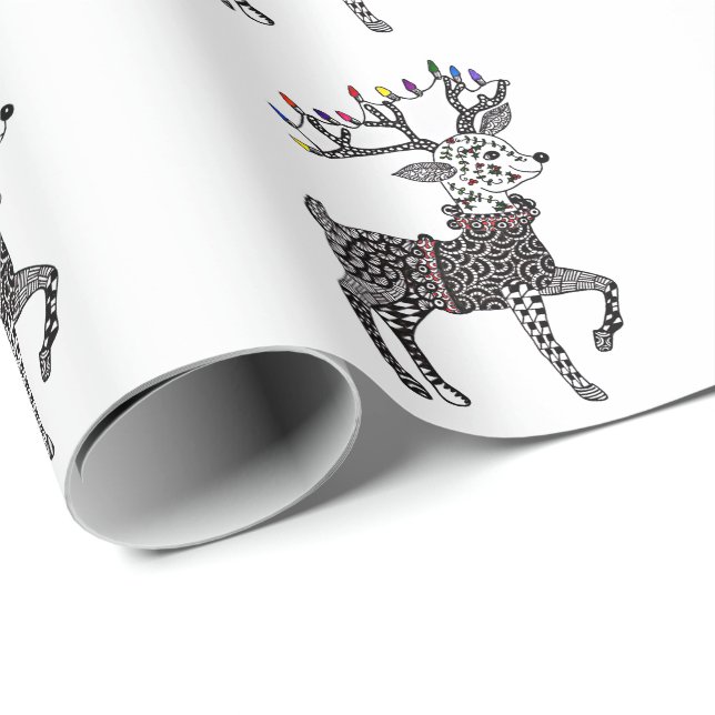 Christmas Lights Reindeer Wrapping Paper (Roll Corner)