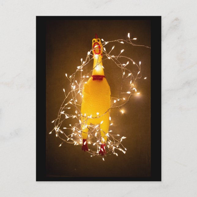 Christmas Lights Rubber Chicken Postcard (Front)