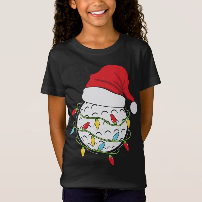 Christmas Lights Santa Hat Golf Ball Funny Sports  T-Shirt (Front)