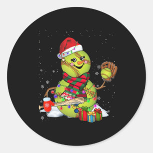 Christmas Lights Santa Snowman Playing Softll Classic Round Sticker