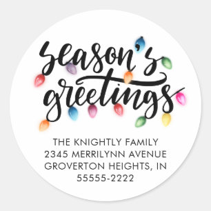 Christmas Lights Seasons Greetings Return Address Classic Round Sticker