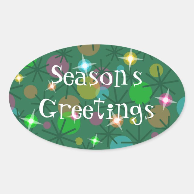 Christmas Lights 'Season's Greetings' sticker oval (Front)