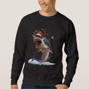 Christmas Lights Shark Santa Hat Xmas Family Sweatshirt