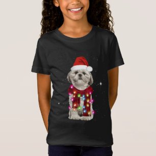 Christmas Lights shih tzu Dog Santa Hat Xmas Light T-Shirt