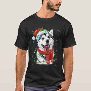 Christmas Lights Siberian Husky Dog Santa Hat Scar T-Shirt