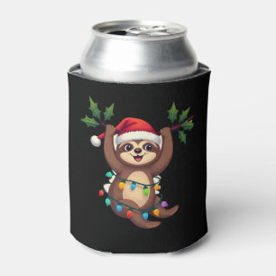 Christmas Lights Sloth Wearing Xmas Hat - Sloth Lo Can Cooler