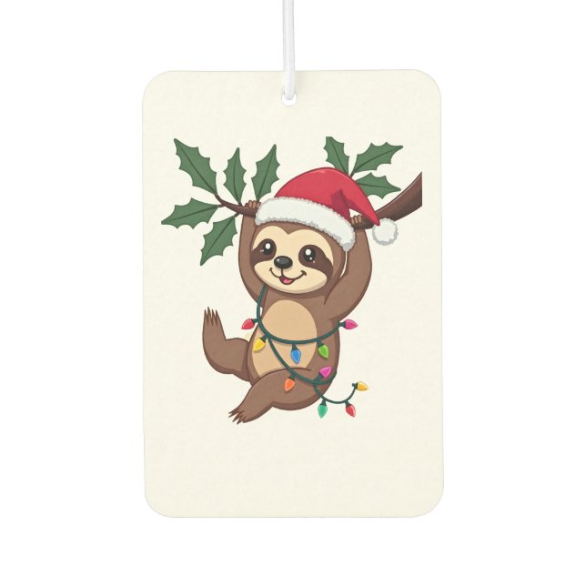 Christmas Lights Sloth Wearing Xmas Hat - Sloth Lo Car Air Freshener (Front)