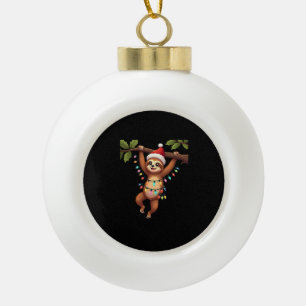Christmas Lights Sloth Wearing Xmas Hat - Sloth Lo Ceramic Ball Christmas Ornament