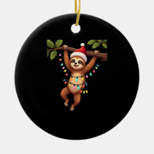 Christmas Lights Sloth Wearing Xmas Hat - Sloth Lo Ceramic Tree Decoration