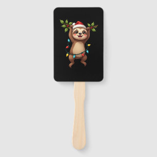 Christmas Lights Sloth Wearing Xmas Hat - Sloth Lo Hand Fan
