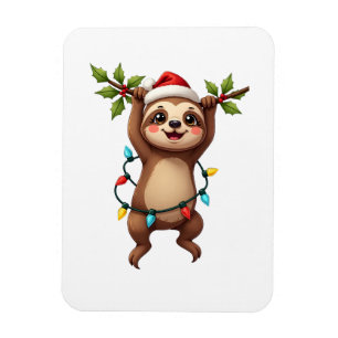 Christmas Lights Sloth Wearing Xmas Hat - Sloth Lo Magnet