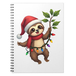 Christmas Lights Sloth Wearing Xmas Hat - Sloth Lo Notebook