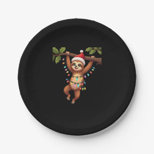 Christmas Lights Sloth Wearing Xmas Hat - Sloth Lo Paper Plate