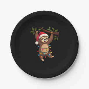 Christmas Lights Sloth Wearing Xmas Hat - Sloth Lo Paper Plate