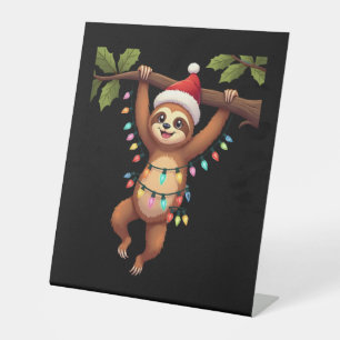Christmas Lights Sloth Wearing Xmas Hat - Sloth Lo Pedestal Sign