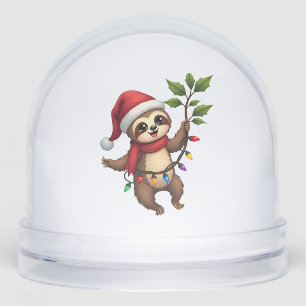 Christmas Lights Sloth Wearing Xmas Hat - Sloth Lo Snowglobe