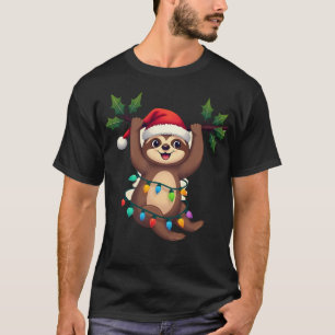 Christmas Lights Sloth Wearing Xmas Hat - Sloth Lo T-Shirt