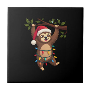 Christmas Lights Sloth Wearing Xmas Hat - Sloth Lo Tile