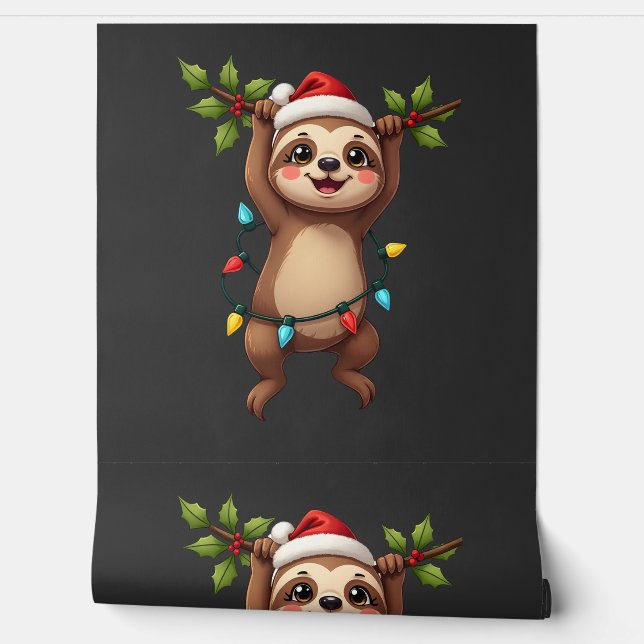 Christmas Lights Sloth Wearing Xmas Hat - Sloth Lo Wallpaper (Unrolling)