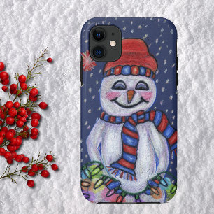 Christmas Lights Smiling Snowman iPhone 11 Case