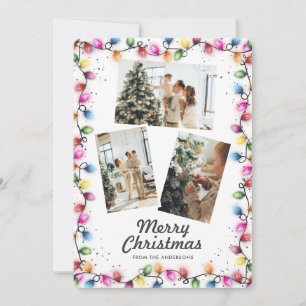 Christmas Lights Snow Photo Collage Holiday Card