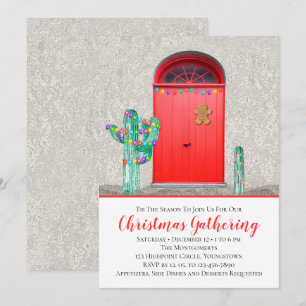 Christmas Lights Southwestern Cactus Red Doors Invitation