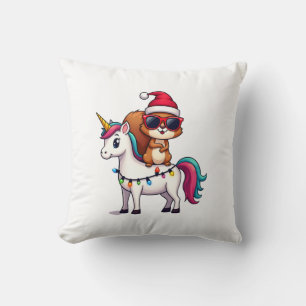 Christmas Lights Squirrel Riding Unicorn T-Shirt ( Cushion