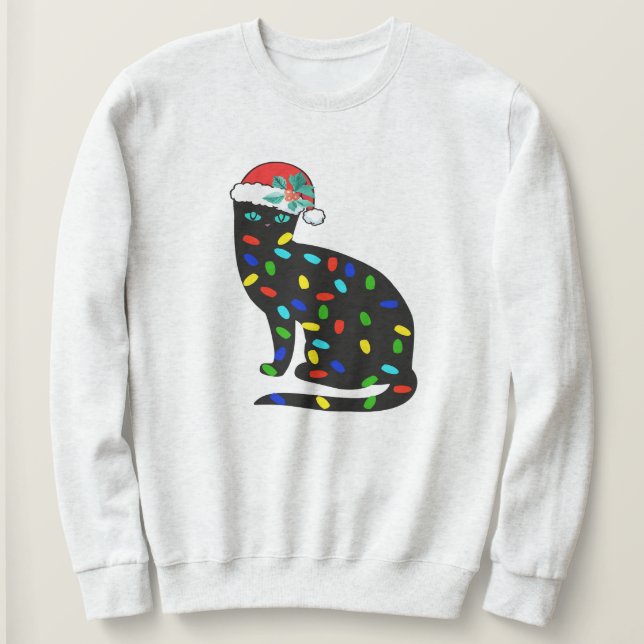Christmas Lights Sweatshirt, Playful Cat Colourful Sweatshirt (Design Front)