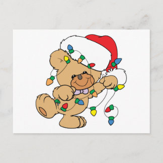 Christmas Lights Teddy Bear Holiday Postcard