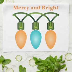 Christmas Lights Trio Orange and Blue Tea Towel
