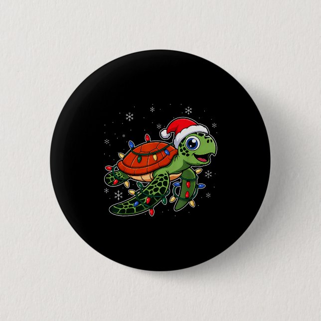 Christmas Lights Turtle Wearing Xmas Hat - Lover  6 Cm Round Badge (Front)