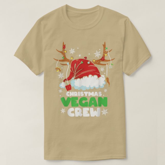 Christmas Lights Vegan Crew Vegetarian Reindeer Sa T-Shirt (Design Front)