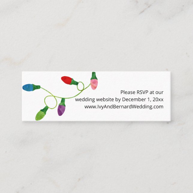Christmas Lights Wedding Website RSVP Mini Business Card (Front)