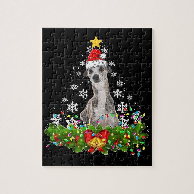 Christmas lights whippet funny dog pet christmas jigsaw puzzle (Vertical)