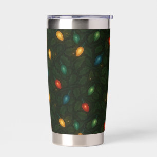 Christmas lights wrapped in holly leaves patterned insulated tumbler