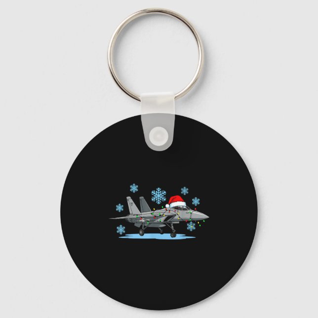 Christmas Lights Wrapped On Cute Kids Fighter Jet  Key Ring (Front)