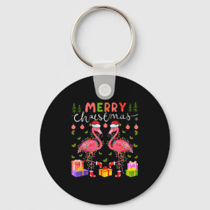 Christmas Lights Xmas Flamingo Lover Santa Hat Fla Key Ring