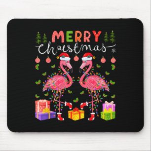 Christmas Lights Xmas Flamingo Lover Santa Hat Fla Mouse Pad