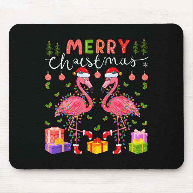 Christmas Lights Xmas Flamingo Lover Santa Hat Fla Mouse Pad (Front)