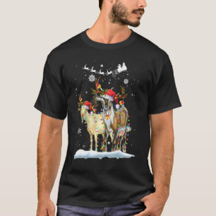 Christmas Lights Xmas Santa Hat Goat Animals T-Shirt
