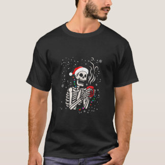 Christmas Lights Xmas Skeleton Drink Coffee Latte  T-Shirt