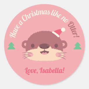 Christmas Like No Otter Holiday Greeting Classic Round Sticker