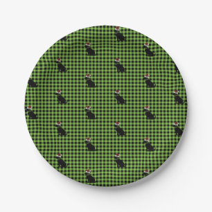 Christmas Lime Green Check Black Lab Pattern Fun Paper Plate