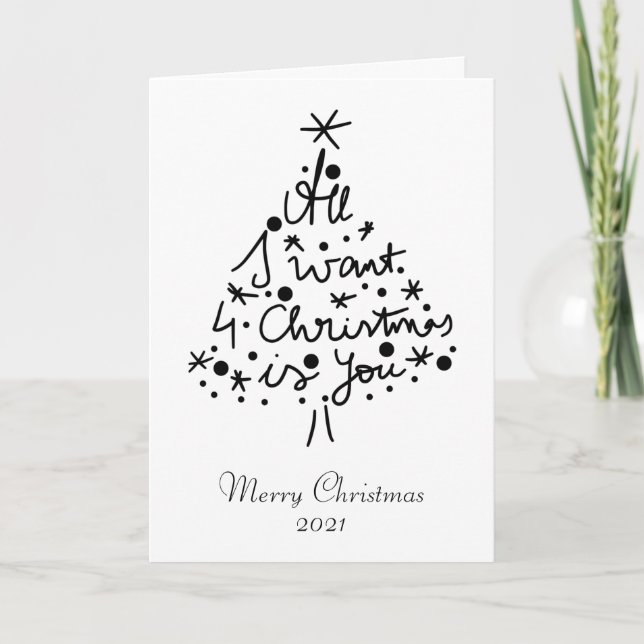 Christmas Line Art Minimalist Black & White Photo Holiday Card (Front)