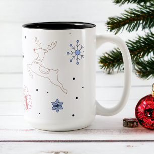 Christmas Line Art Minimalist Modern Two-Tone Coffee Mug