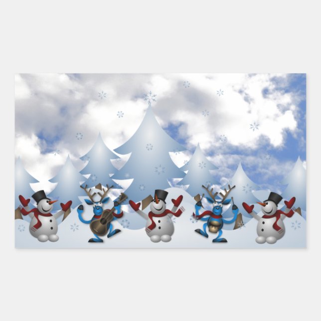 Christmas Line Dance Rectangular Sticker (Front)