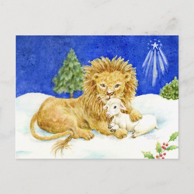 Christmas Lion and Lamb Peace Postcards (Front)