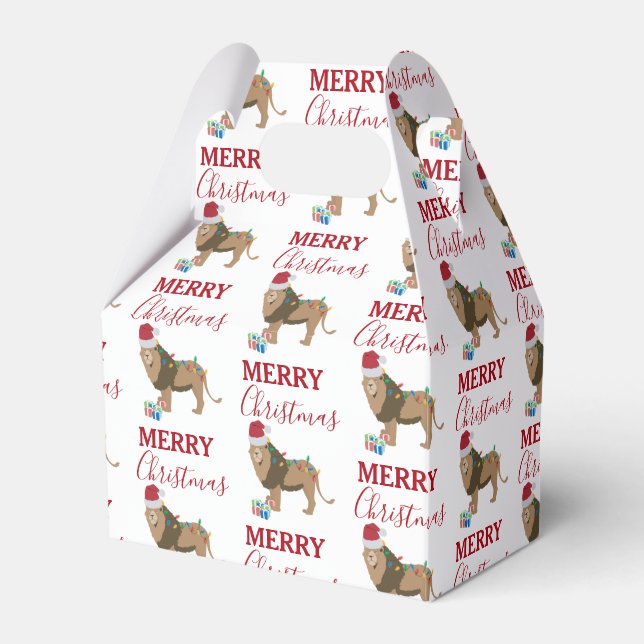 Christmas Lion Funny Animal with Santa Hat  Favour Box (Front Side)